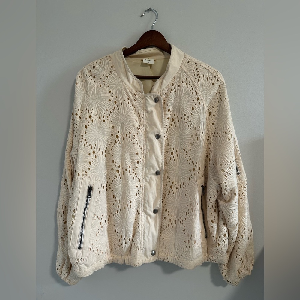 By Together Cream Eyelet Bomber Jacket